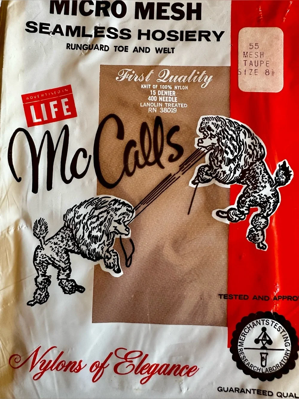 Vintage Deadstock McCall’s Nylons Size 8.5 Pop Culture poodle and LIFE Branding